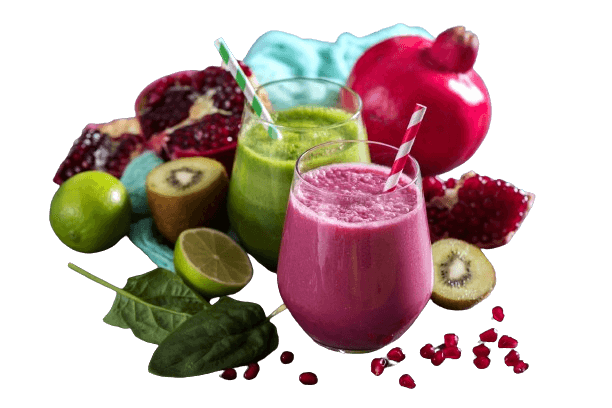 Fresh fruit smoothies and ingredients